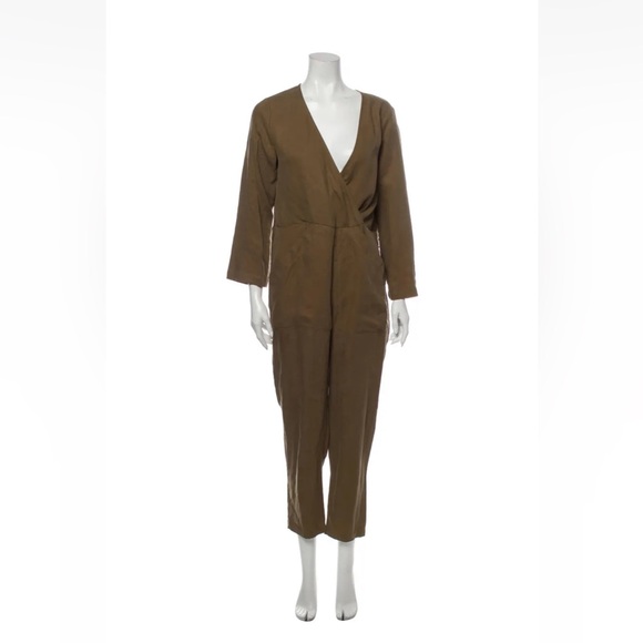 Apiece Apart Pants - Apiece Apart Khaki Neutral V-Neck Jumpsuit size 2